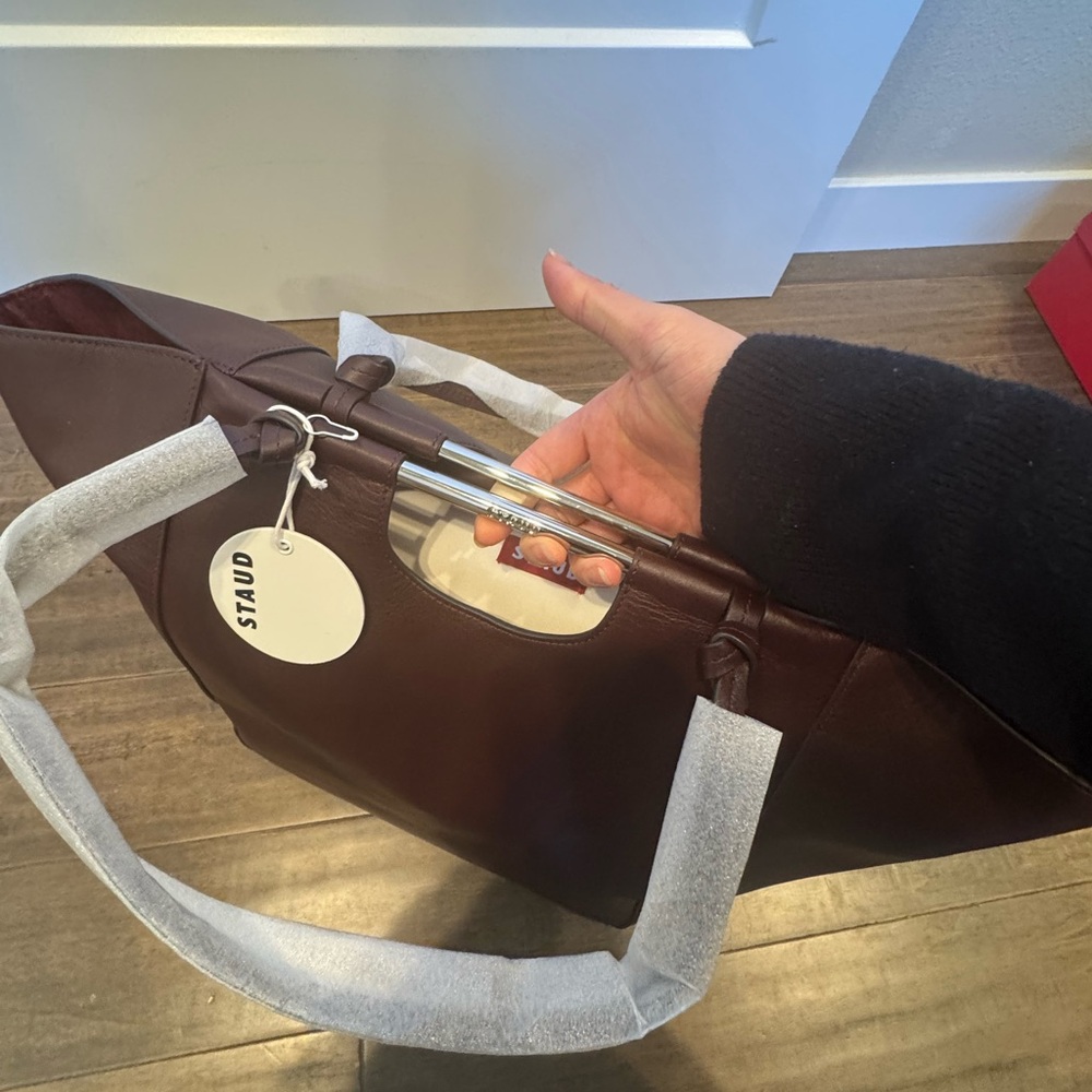 NEW STAUD Raisin Brown Tote Bag with metal Handles - Picture 8 of 12